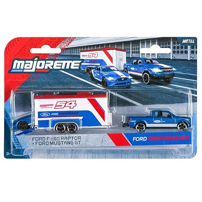Majorette Racing Deluxe Trailer - Ford F-150 Raptor z przyczepą i Ford Mustang GT 2003001