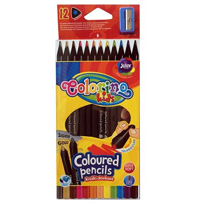 Colorino - Kredki ołówkowe trójkątne w czarnej oprawie 12 kolorów 55796