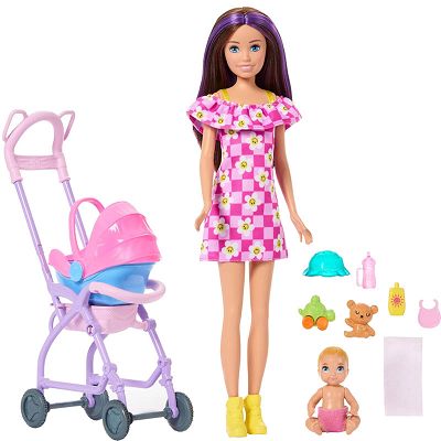 Barbie Skipper Opiekunka dziecięca z wózkiem i niemowlęciem JJB42