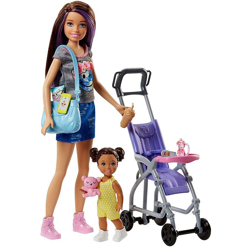 Barbie Opiekunka dziecięca z wózkiem Skipper FJB00 MATTEL BARBIE OPIEKUNKA LALECZKA NAMIOT + AKCESORIA FXG97