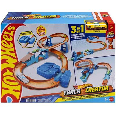 Hot Wheels Track Creator Tor wyścigowy Super skok Zestaw deluxe z przyspieszaczem JDB49