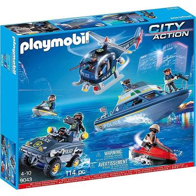 Playmobil - Zestaw Łódź Policyjna z amfibią i helikopterem 9043