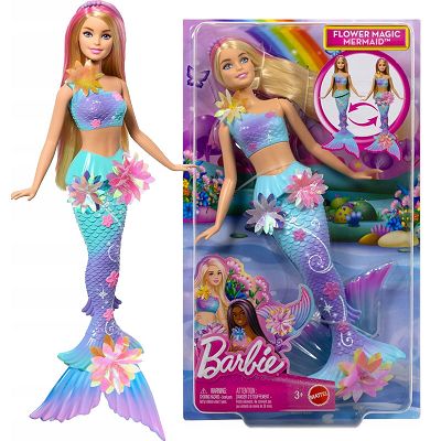 Barbie Syrenka Rozkwitające kwiaty Lalka z blond włosami JDM72