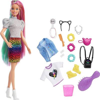 Barbie - Lalka Barbie Leopard Tęczowe włosy GRN81
