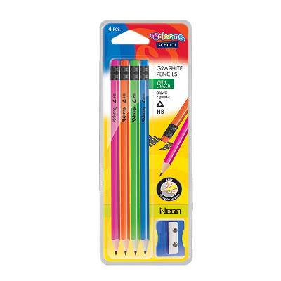 Colorino - Komplet ołówków trójkątnych z gumką + temperówka neon 39934