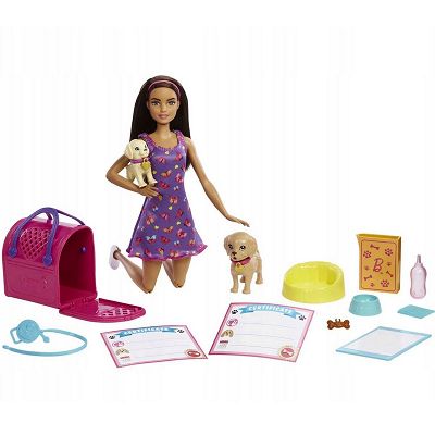 Barbie Adopcja piesków lalka Barbie + pieski HKD86