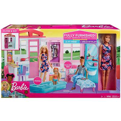 Barbie - Przytulny domek z wyposażeniem + lalka Barbie FXG55