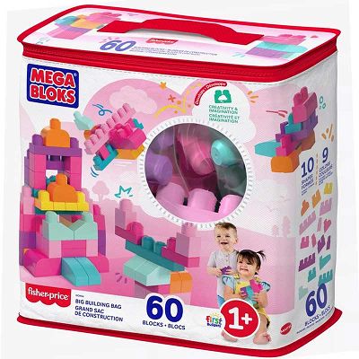 Mega Bloks First Builders - Torba na zamek z różowymi klockami 60 elementów DCH54