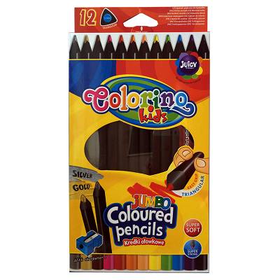 Colorino - Kredki trójkątne Jumbo w czarnej oprawie 12 kolorów 55826